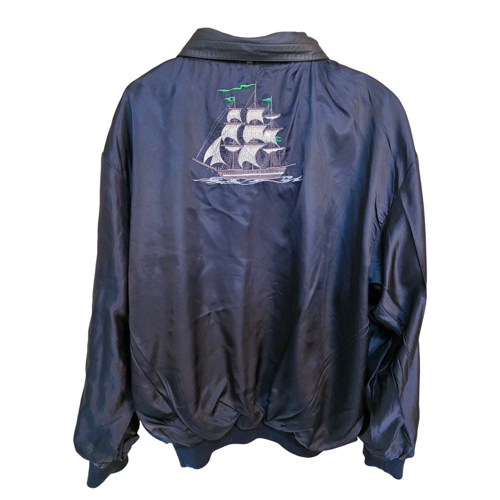 Suede Leather‎ Silk Wool Ship Embroidered Bomber Jacket - Men's L 25x26" RARE